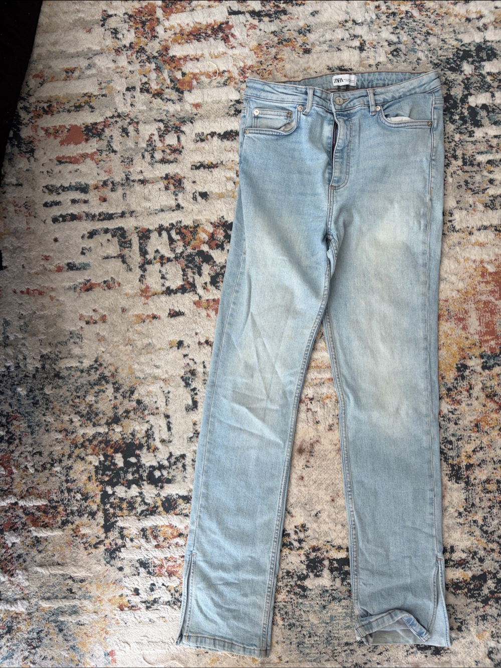 Zara Split Hem Light Wash Slim Jeans